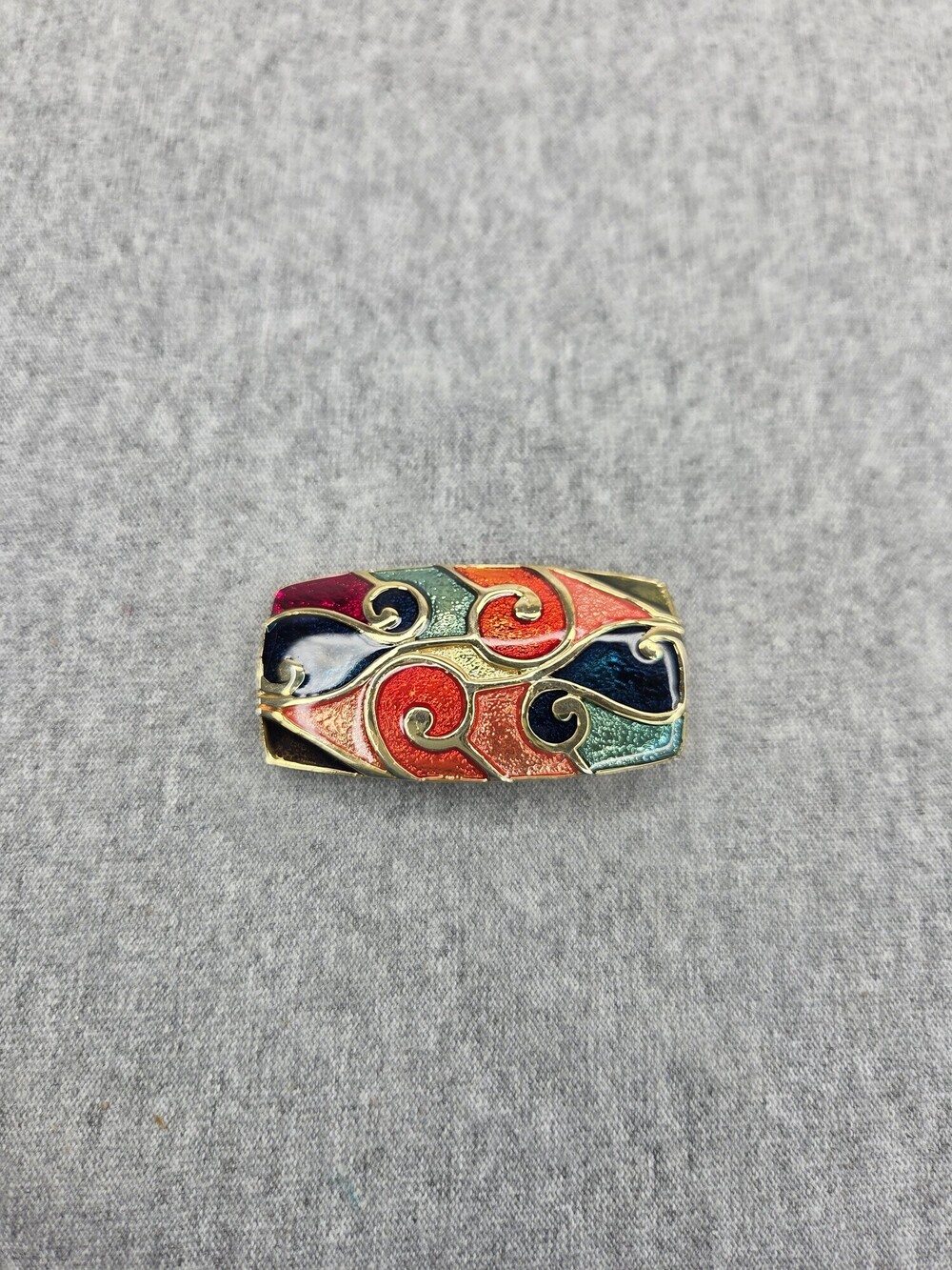Vintage 1970s Cloisonne Enamel Belt Buckle Multicolor Swirl Womens Boho